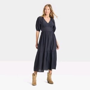 Universal Thread Puff Elbow Sleeve Maxi A-Line Dress • Navy Blue